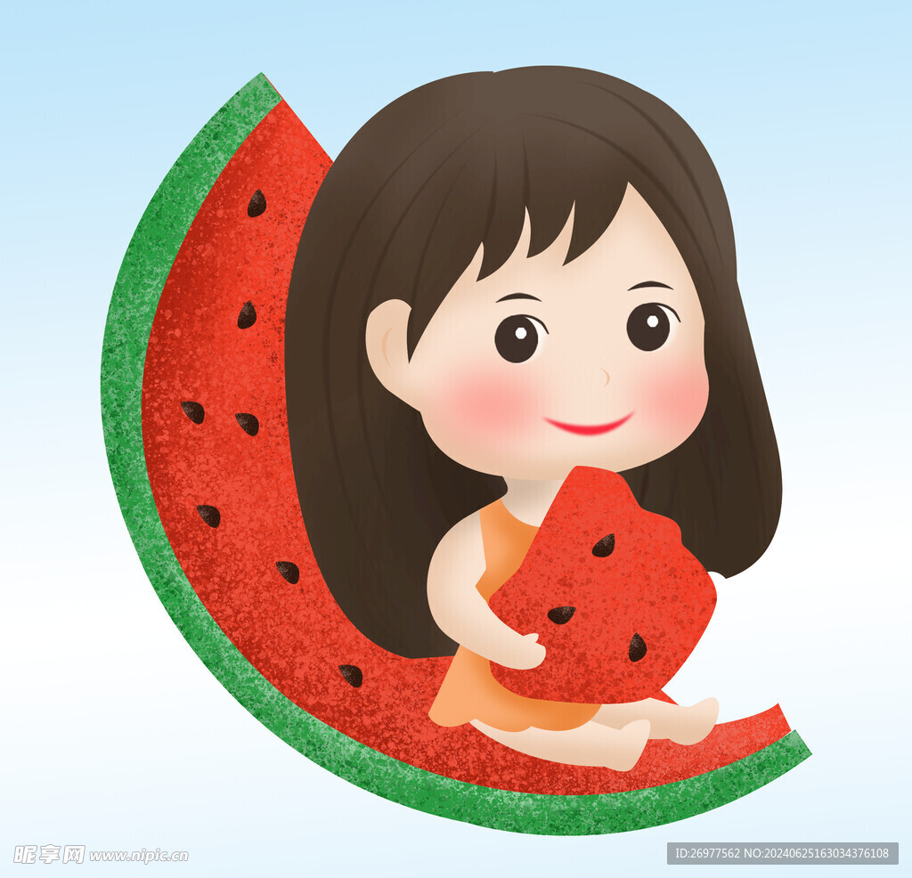  女孩吃西瓜
