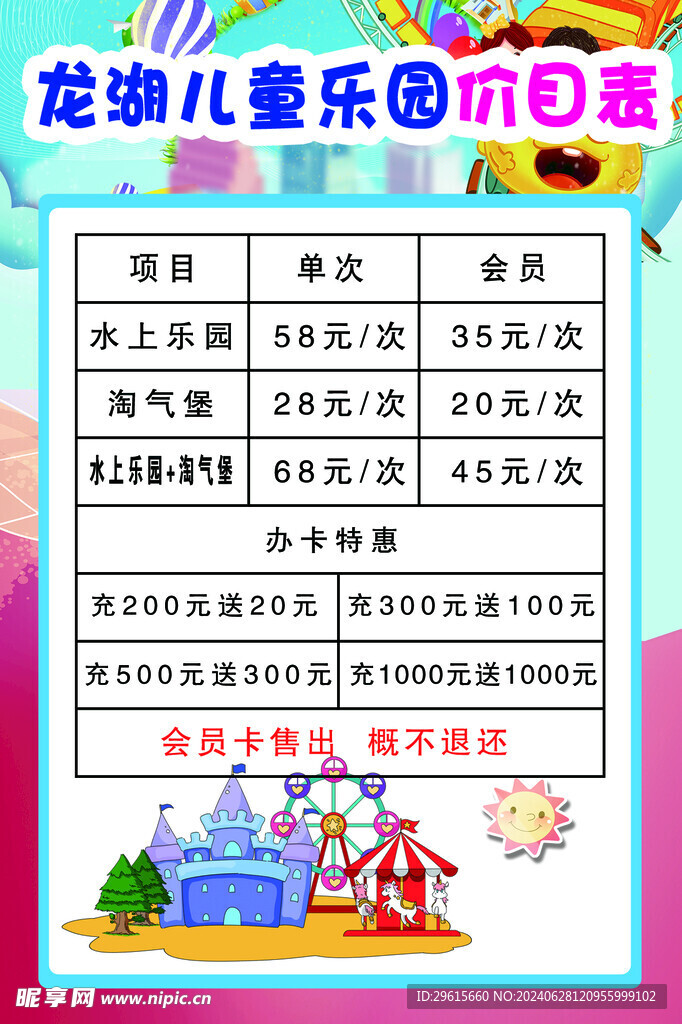 兒童樂園價目表
