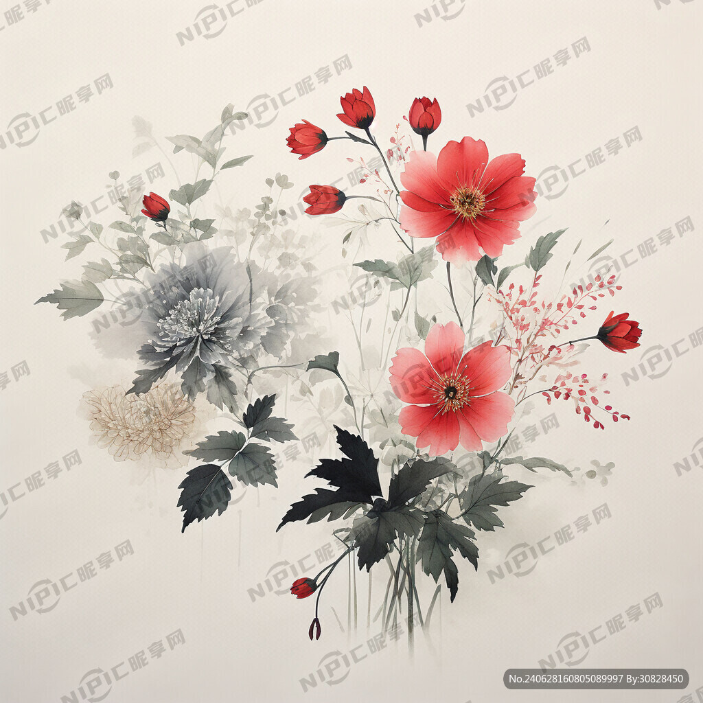 水彩 水墨 花 各種花