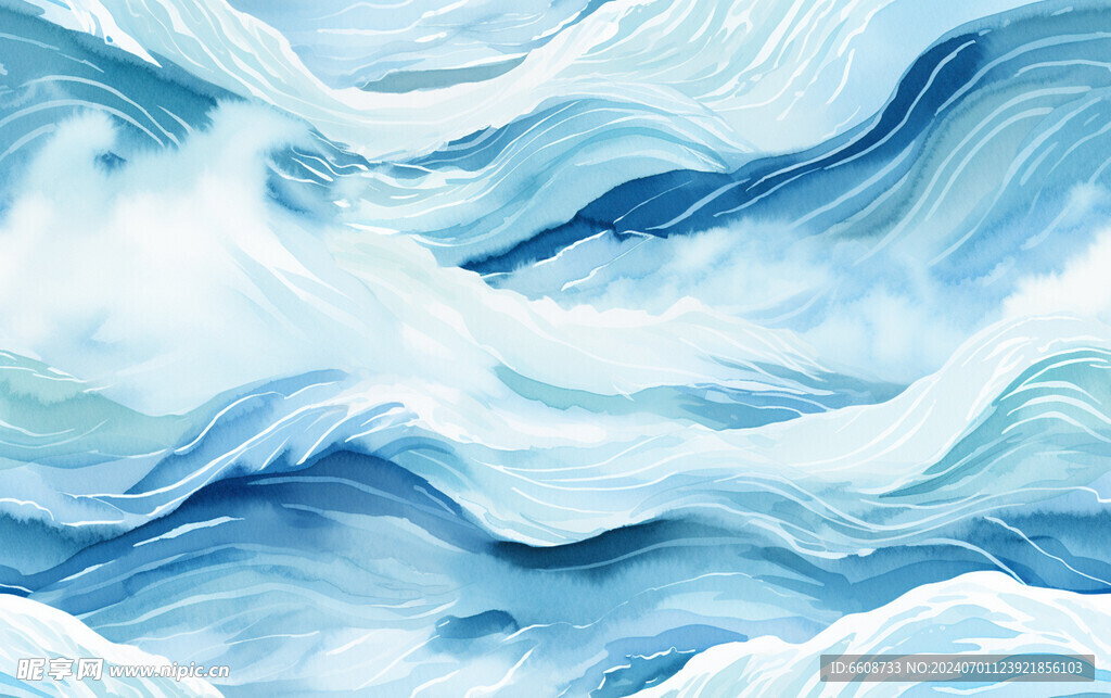 海浪水墨畫背景水彩畫