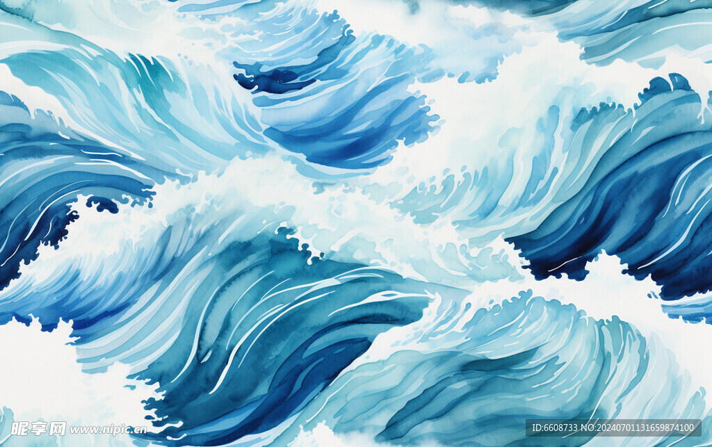 海浪水墨畫背景水彩畫