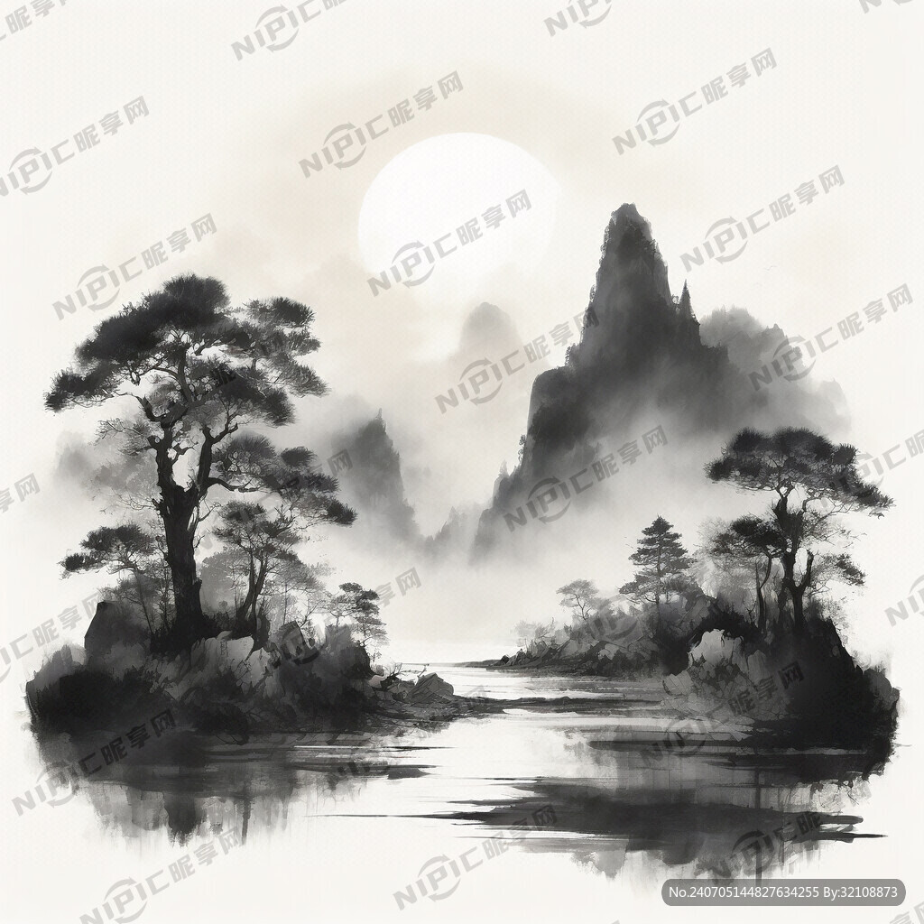 水墨山水  山水風(fēng)景 扎染