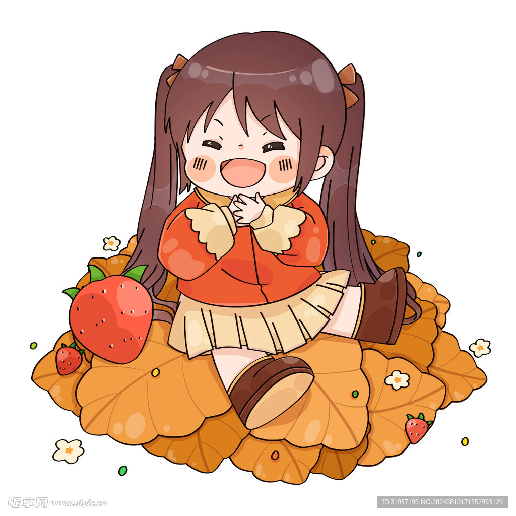 可愛女孩植物插畫