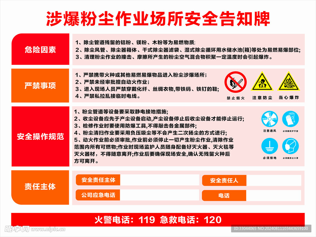 涉爆粉塵作業(yè)場(chǎng)所安全告知牌