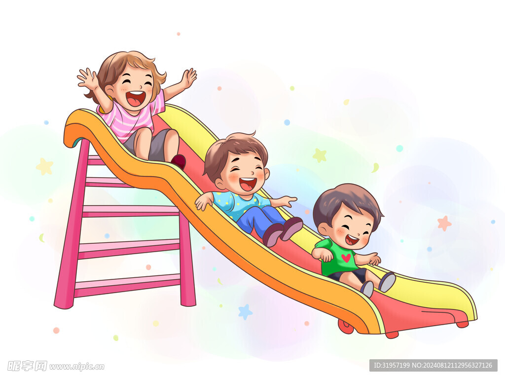小孩滑滑梯做游戲插畫