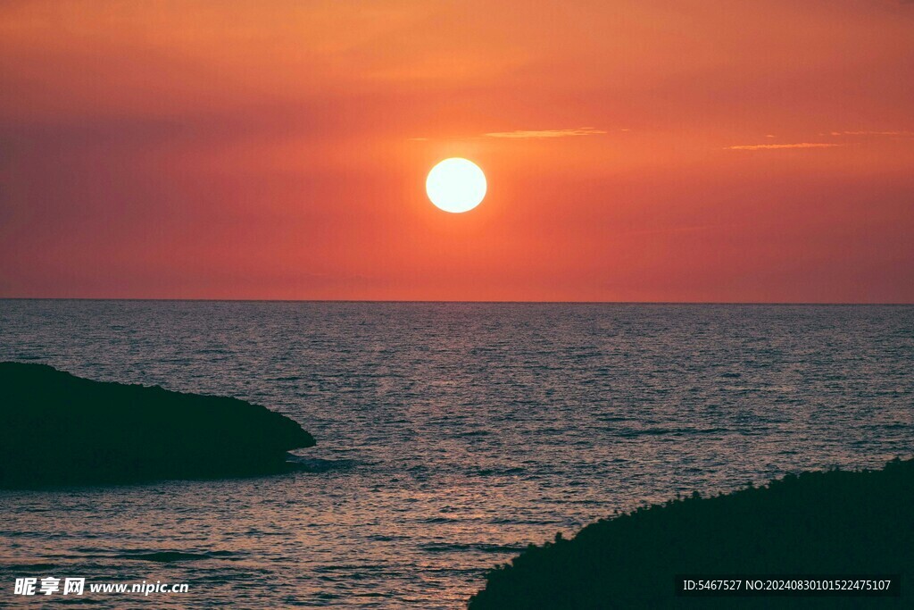 海上 晚霞 