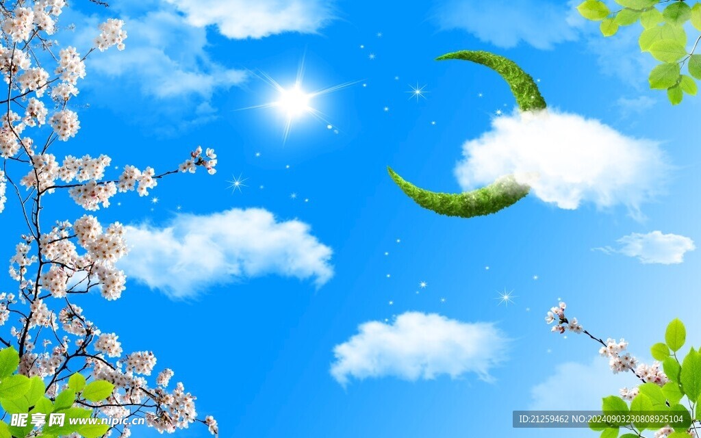 花鳥畫藍天白云背景墻