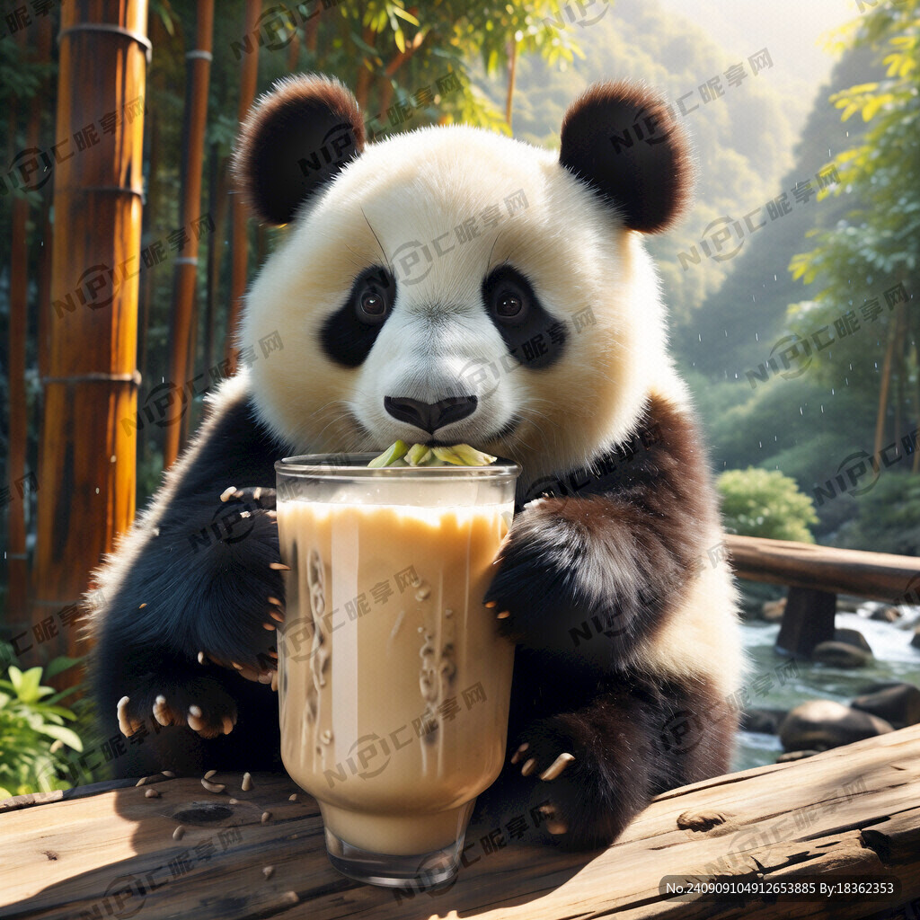 熊貓喝奶茶