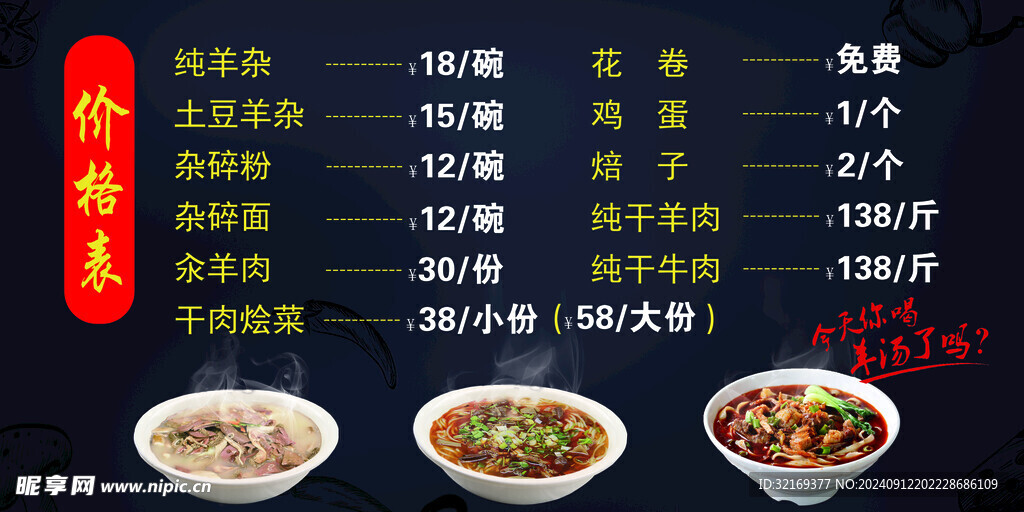 價目表