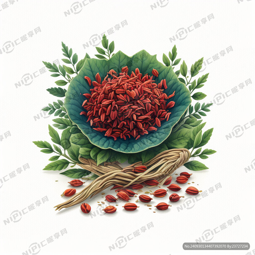 藏紅花配綠葉 紅花籽 插畫