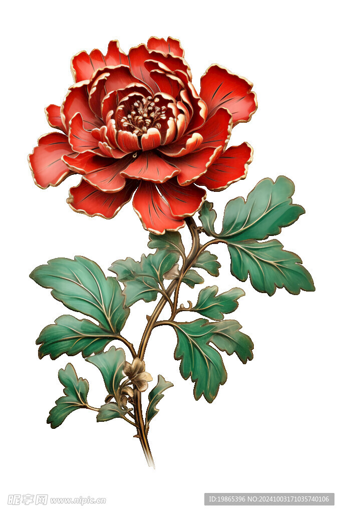 鎏金浮雕點翠牡丹花國潮免摳元素