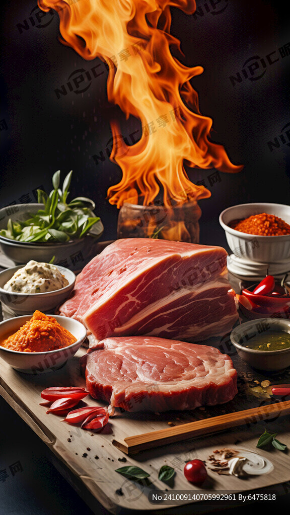 烤肉 肉片 蘸料 火焰 江景