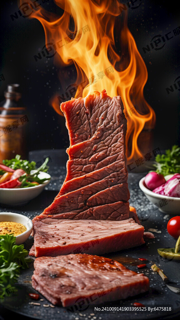 烤肉片 蘸料 火焰 江景