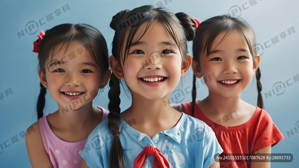 陽光燦爛的笑容  三個小女孩 