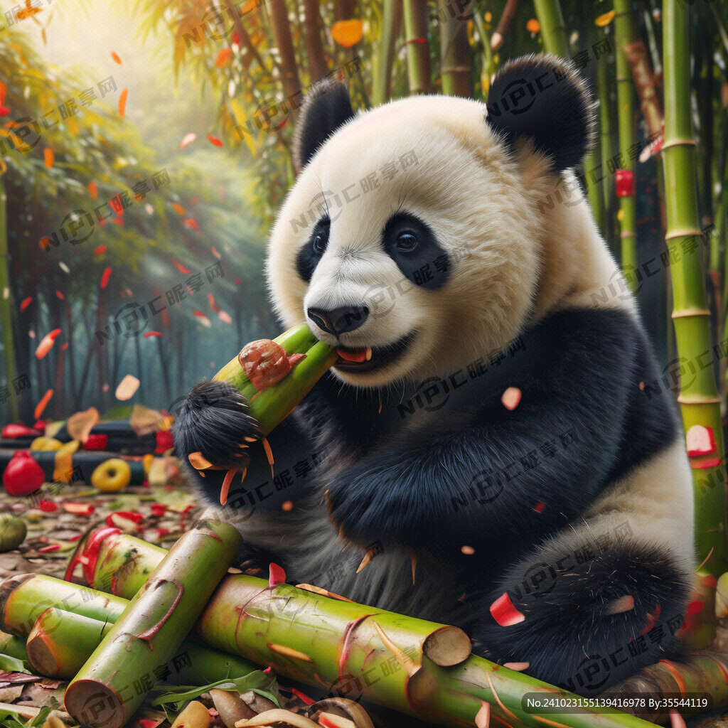 熊貓啃甘蔗 喜慶一點