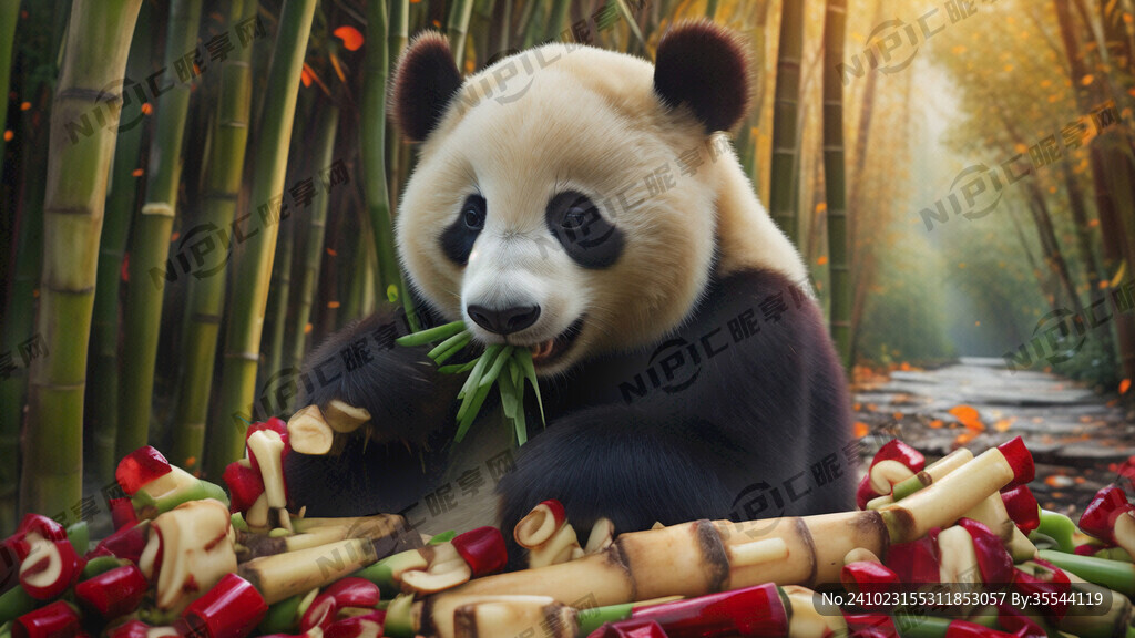 熊貓啃甘蔗 喜慶一點