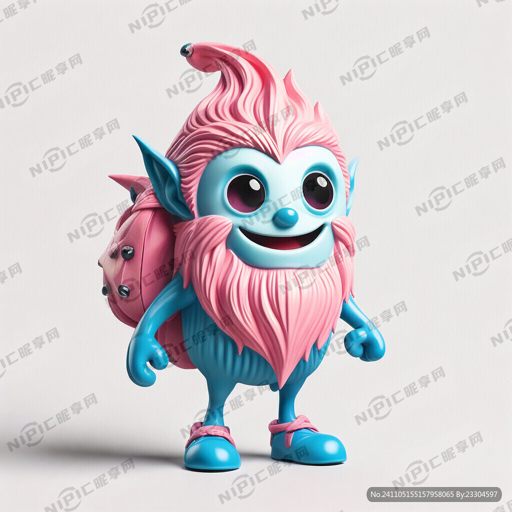 一只青粉色卡通精靈擺件正面