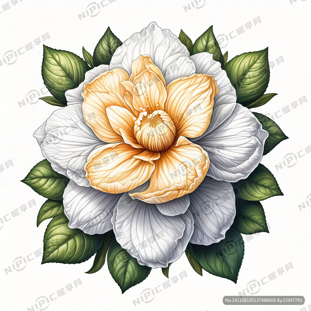 白底。一朵絢麗的梔子花