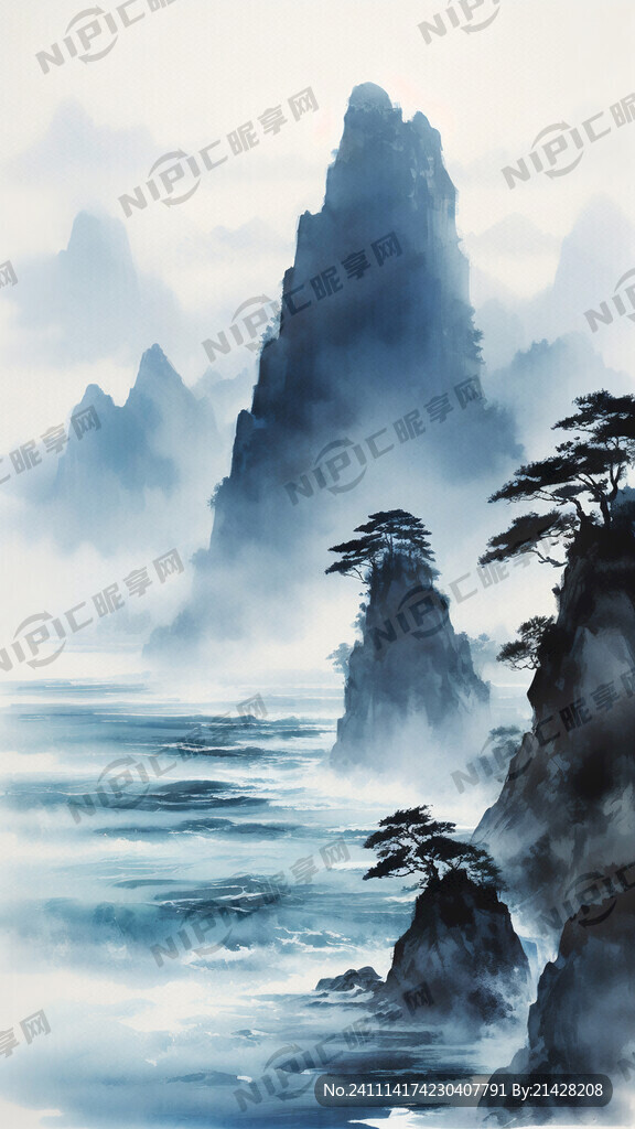 海納百川 中國(guó)畫風(fēng) 藍(lán)色基調(diào)