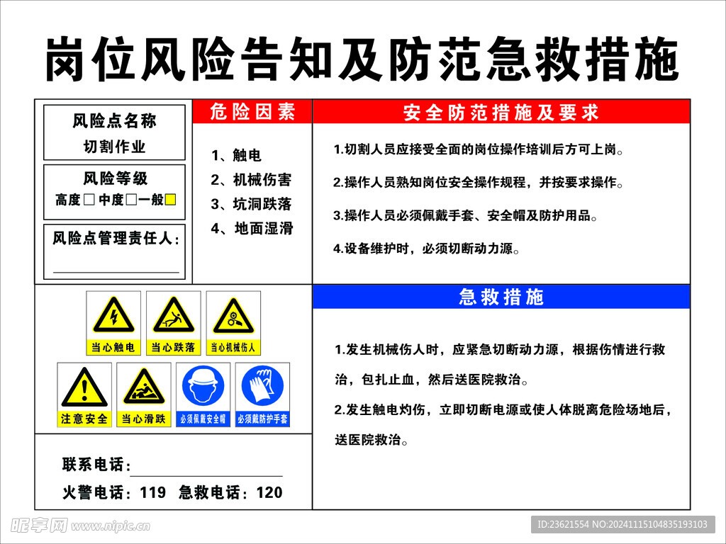 崗位風(fēng)險告知及防范急救措施