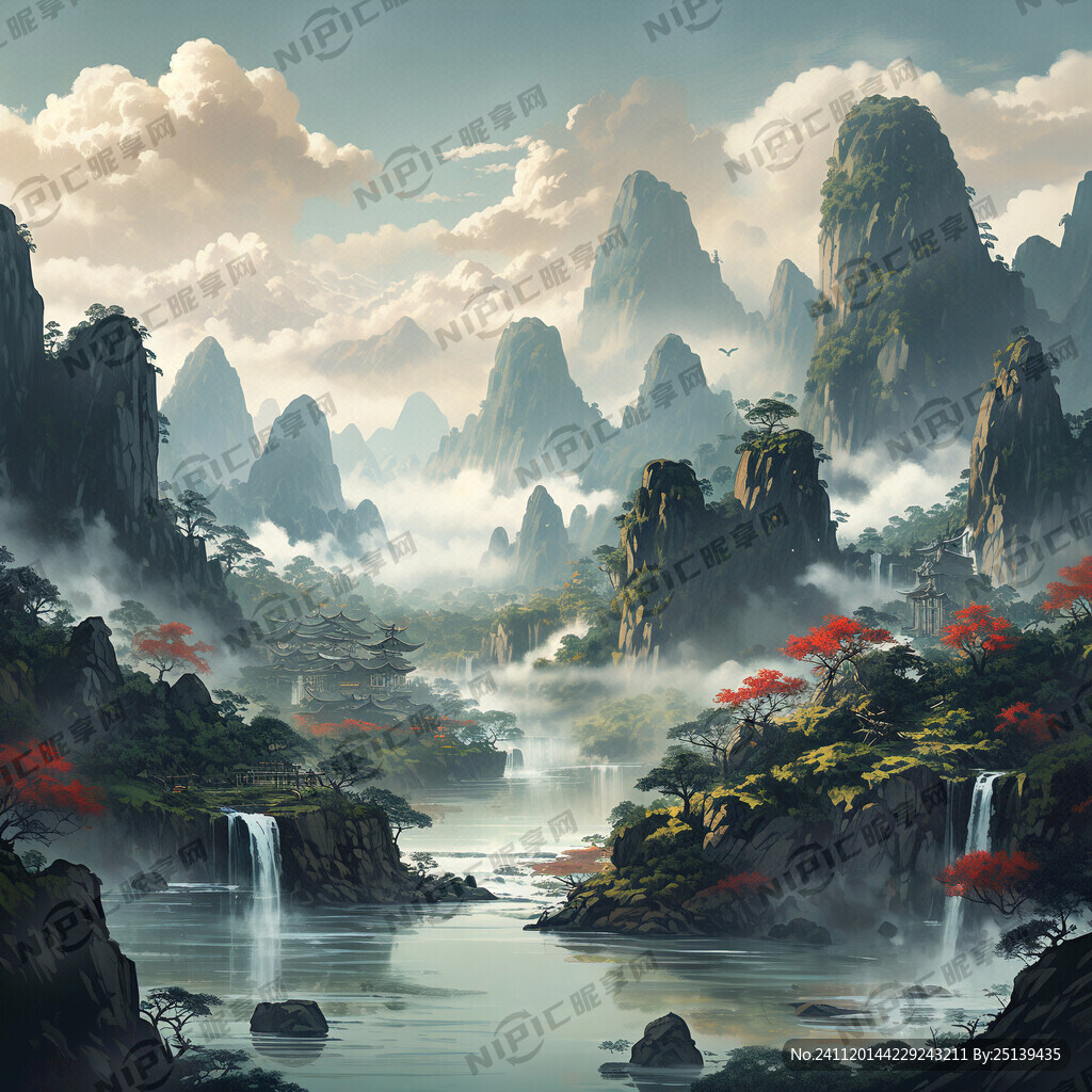 云南有山的風景 顏色偏墨綠色