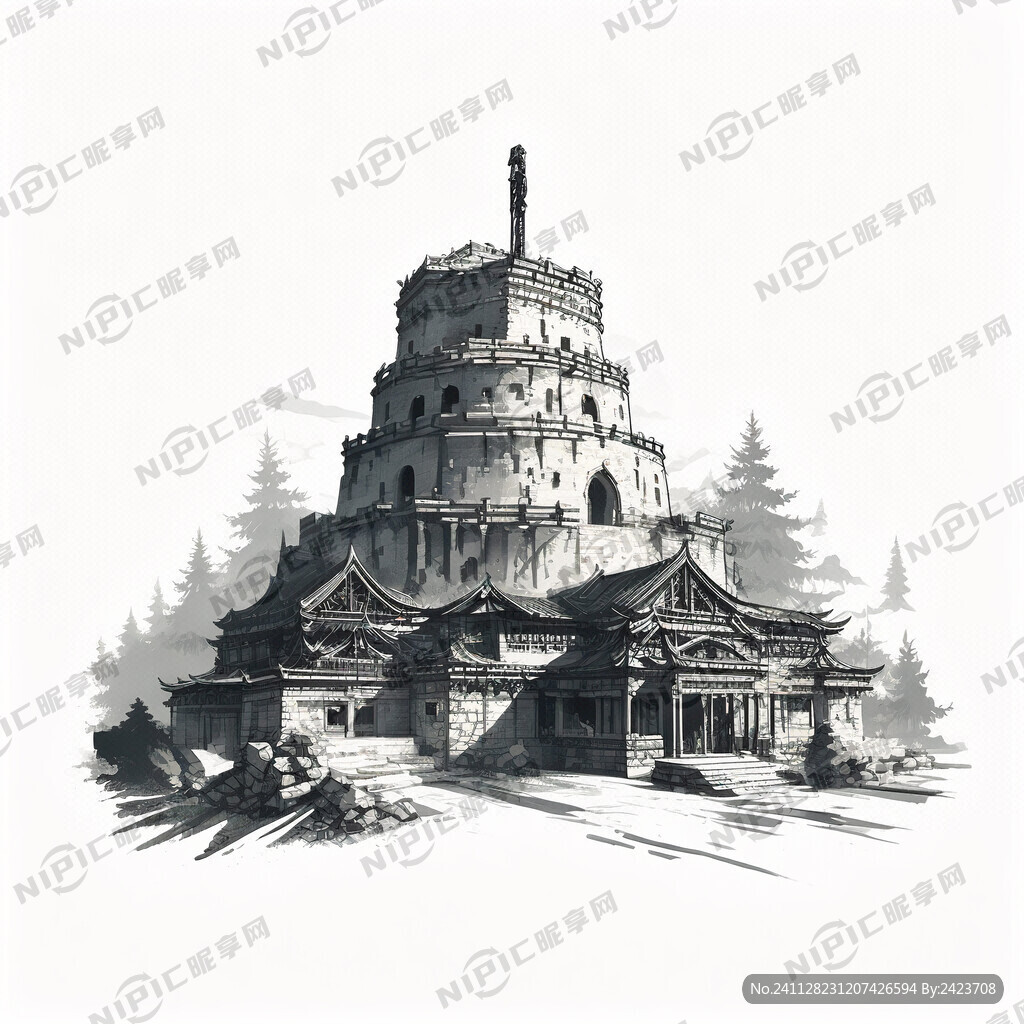 矢量 羌寨  簡筆畫