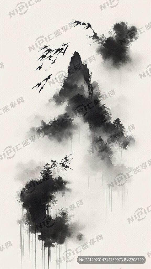山水意境 水墨暗紋背景