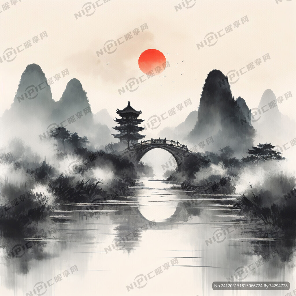 桂林象鼻山簡筆線條畫