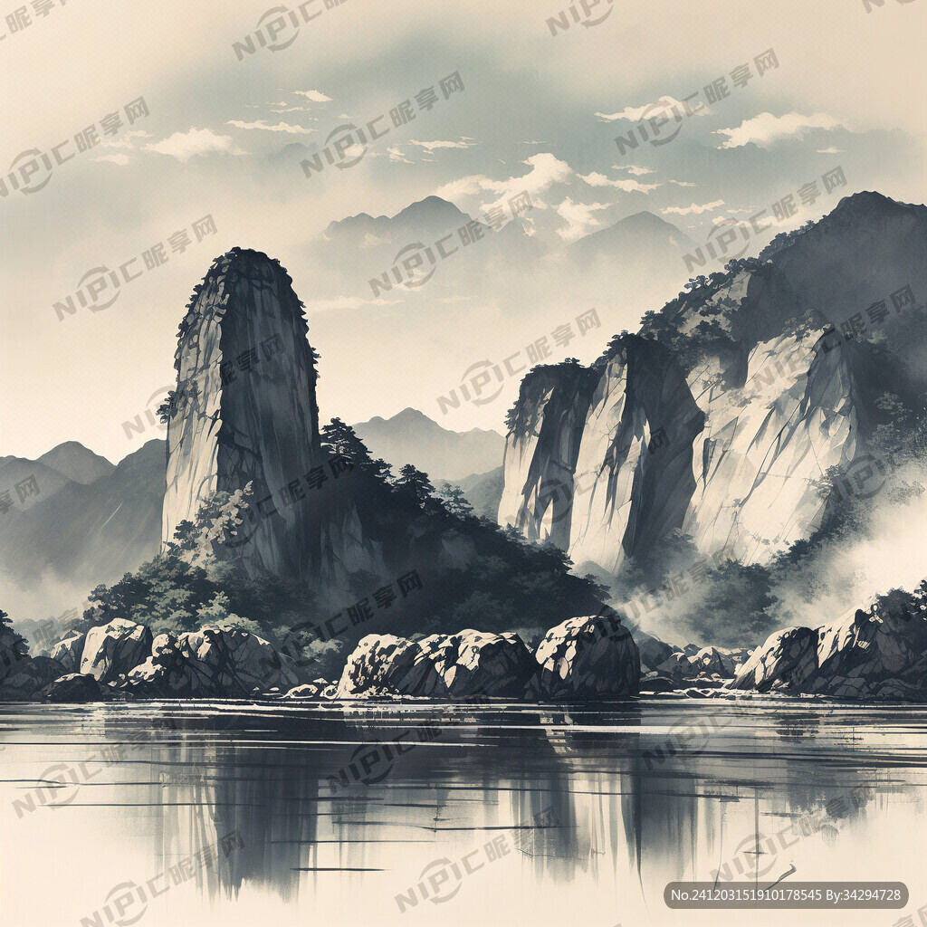 象鼻山簡筆線條畫