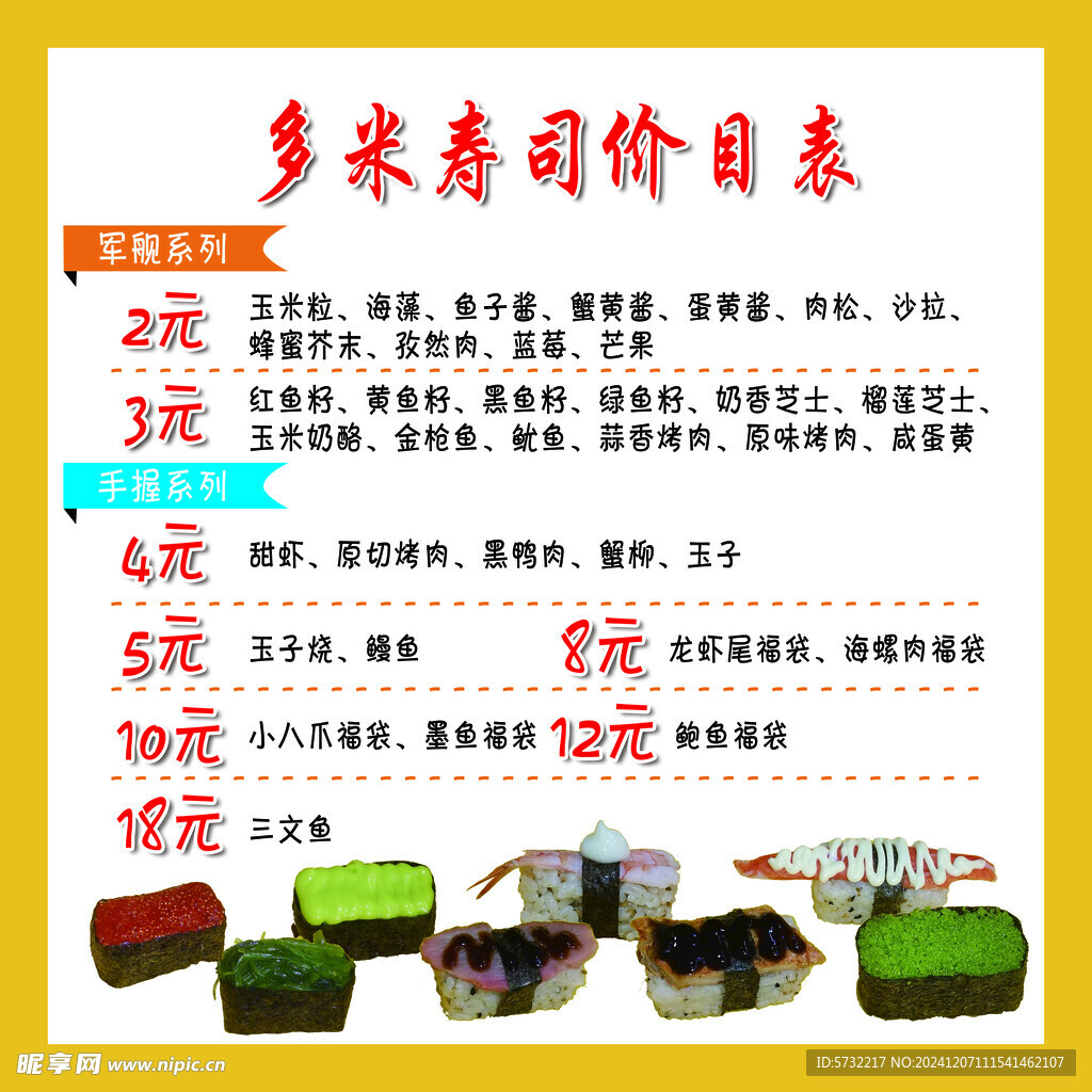 壽司價目表