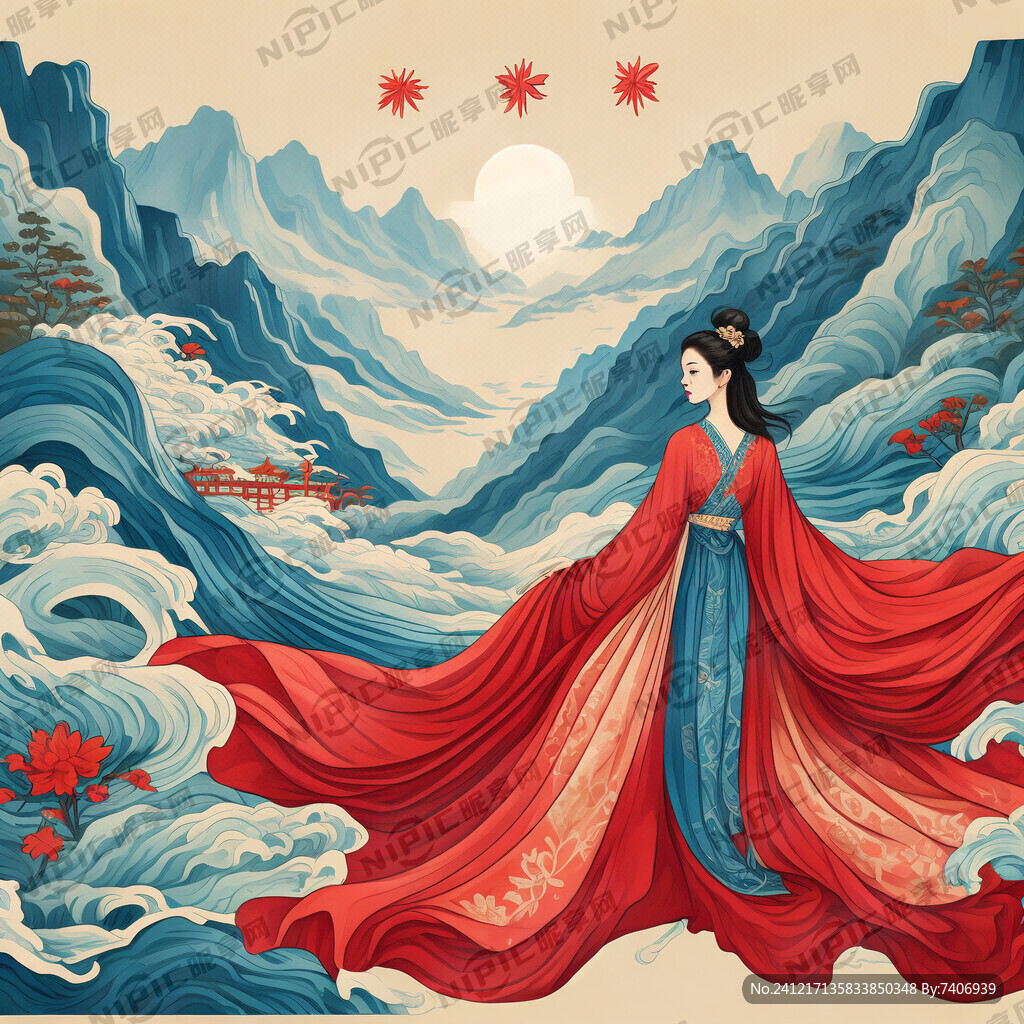 國(guó)潮 山水 立體 紅藍(lán)