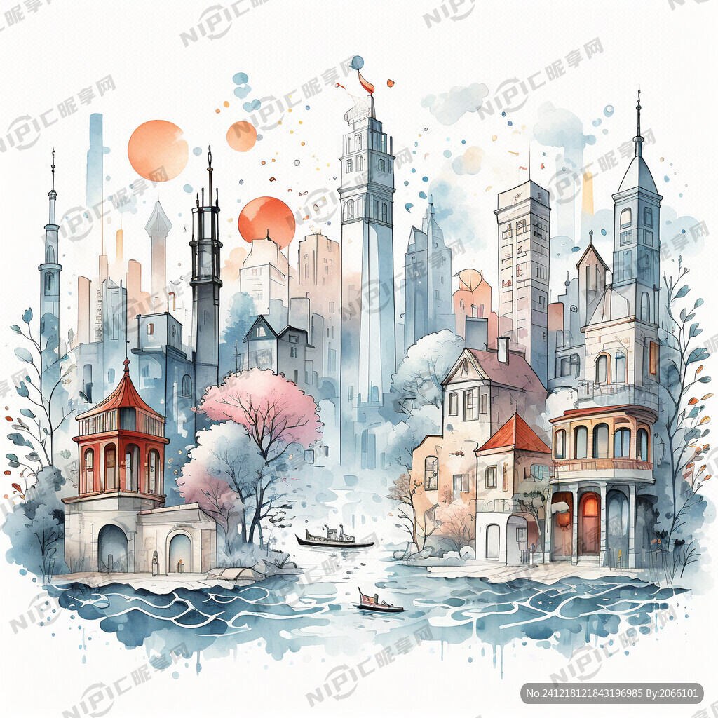 各國地標建筑 描邊卡通  可愛
