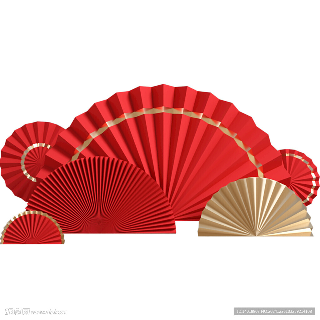 中國風金邊紅扇子組合