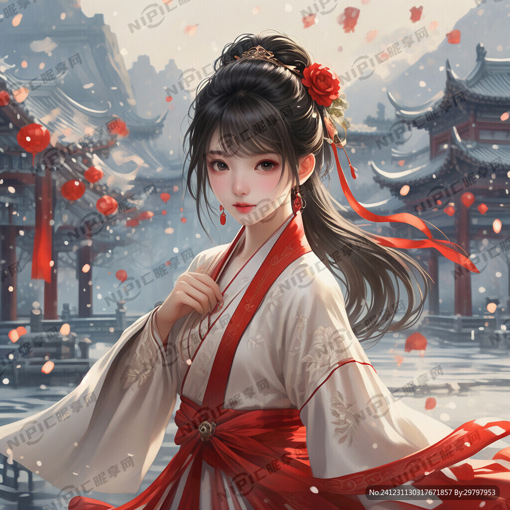 元旦 古風 喜慶 少女