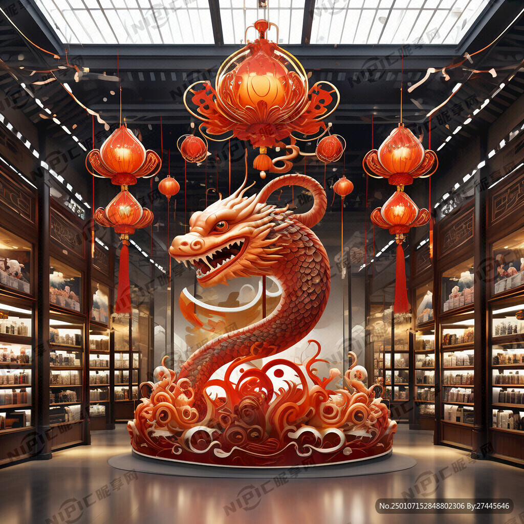 2025春節(jié)新年蛇年商場掛畫吊