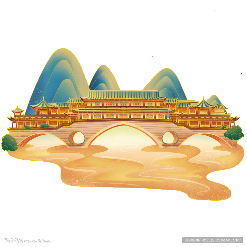 中國風潮流手繪古典建筑