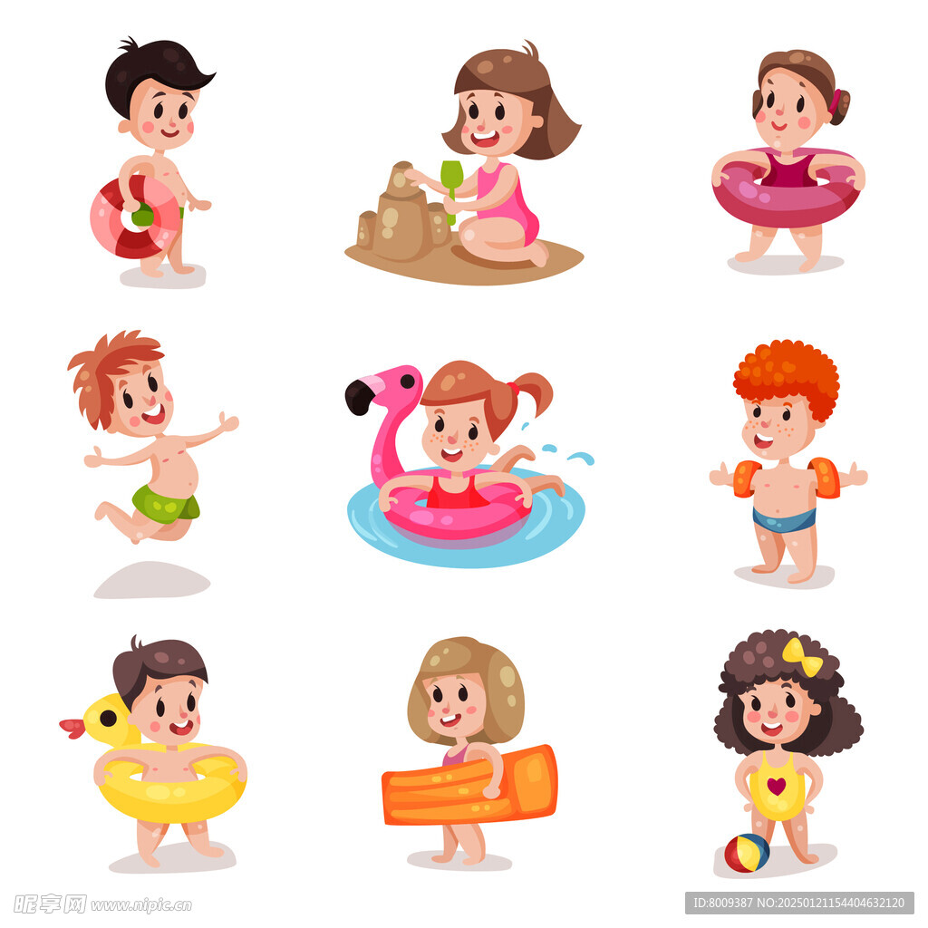 可愛幼兒游泳玩水插畫