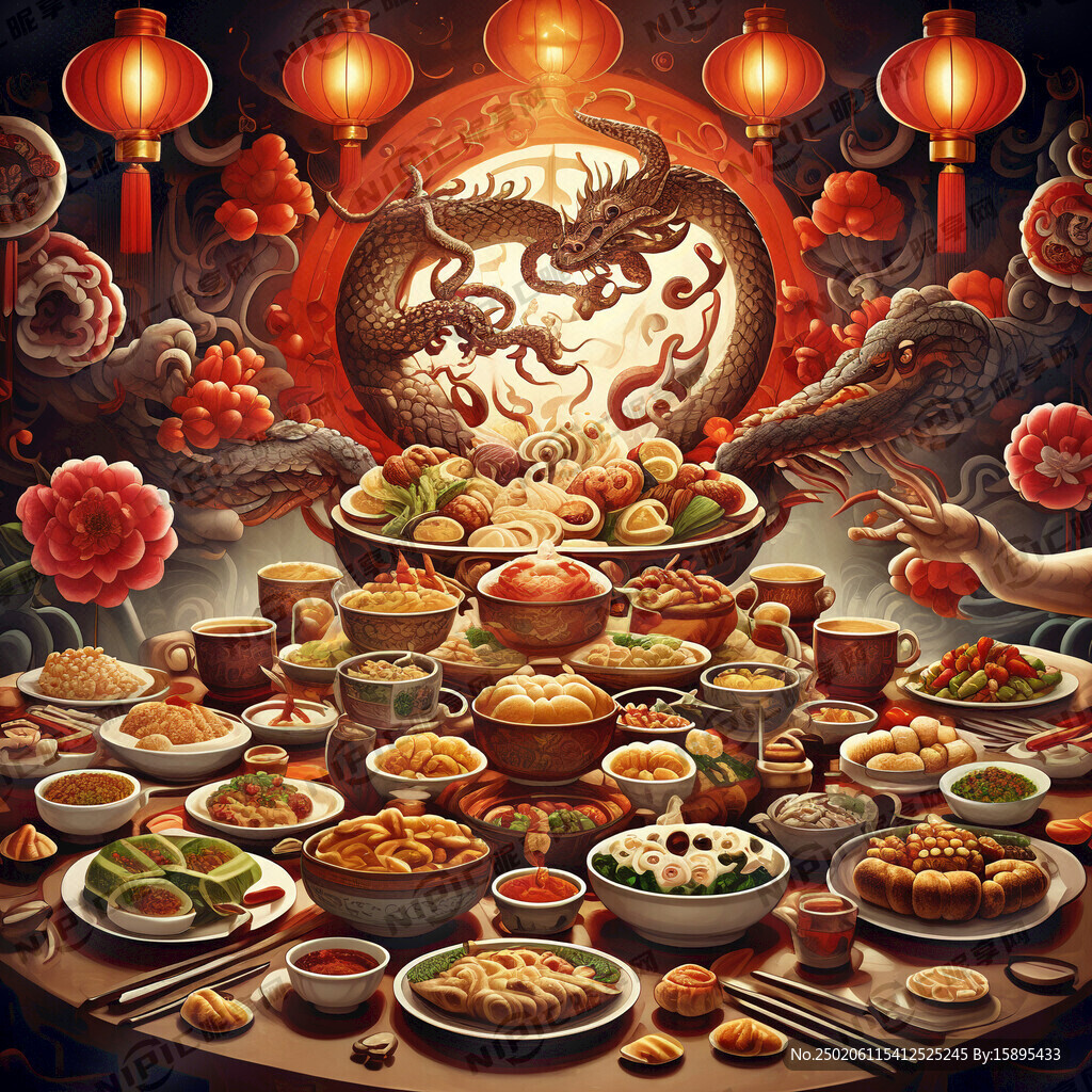 蛇年年夜飯手抄報