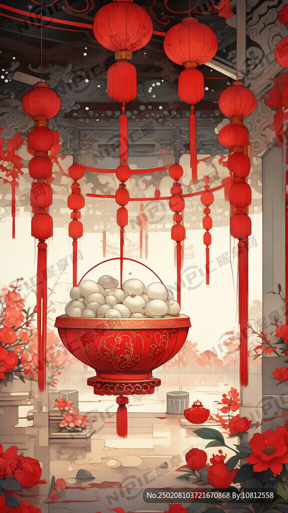 元宵節快樂 底色為紅色 有湯圓