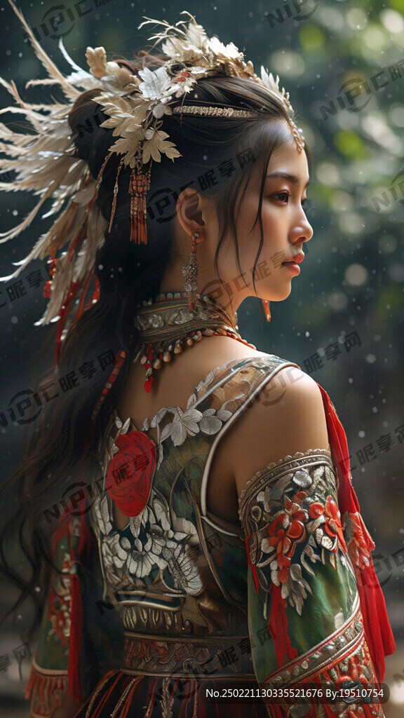 苗族美女  背影 民族特色