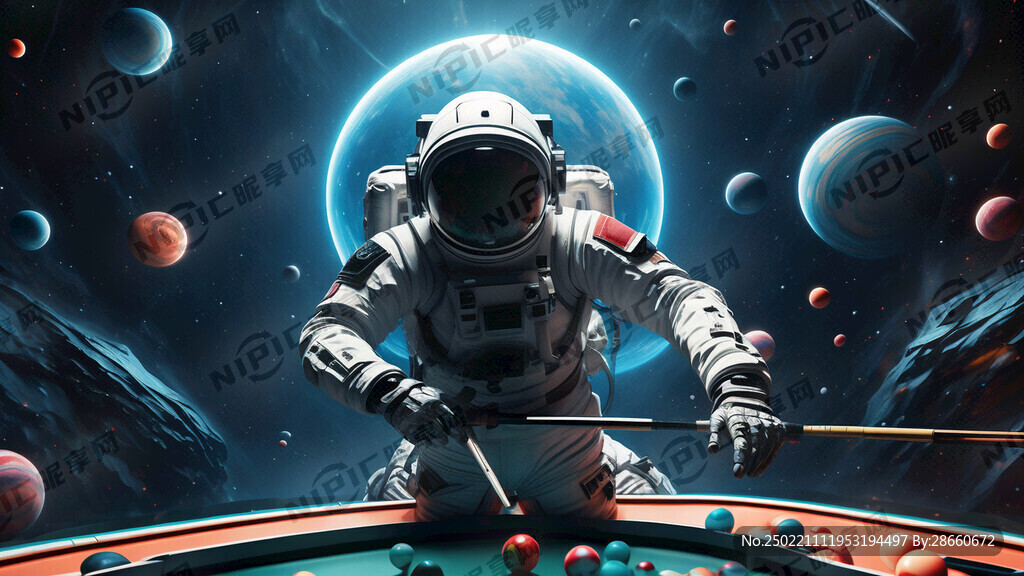 科幻臺球海報 漂浮在太空中