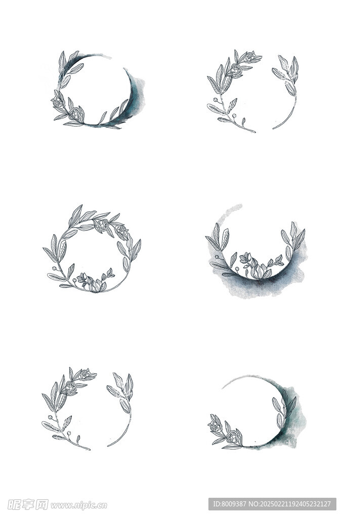 線描花卉花環(huán)插畫