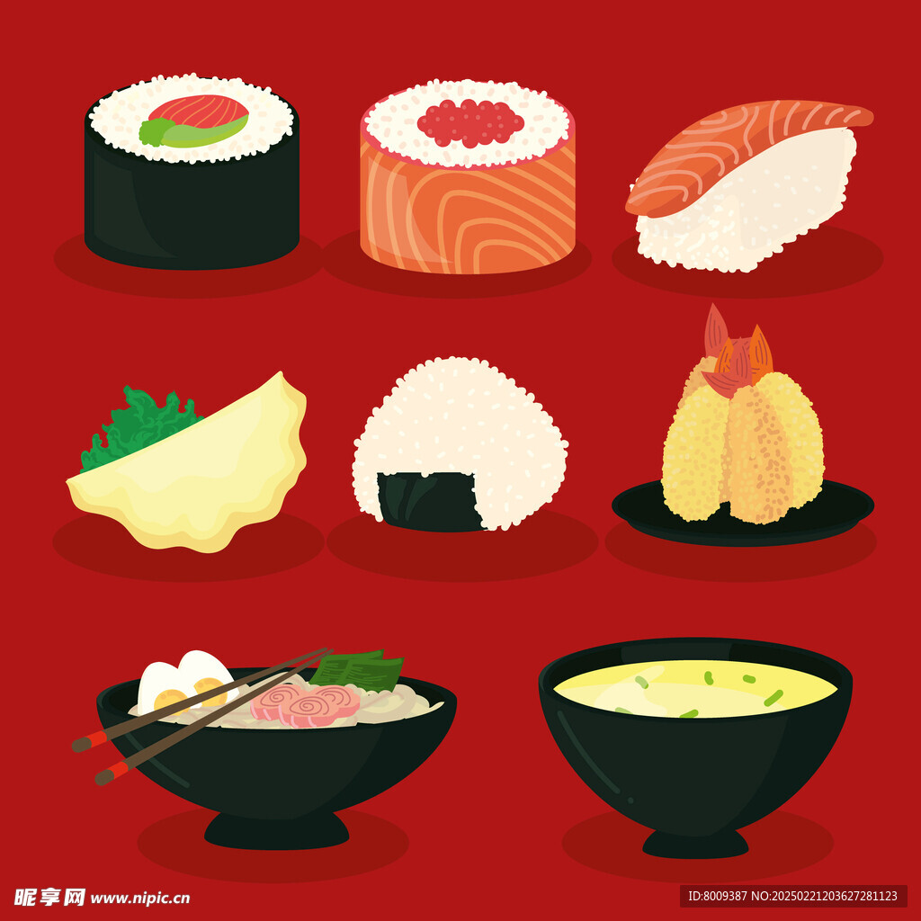 壽司拉面飯團卡通插畫