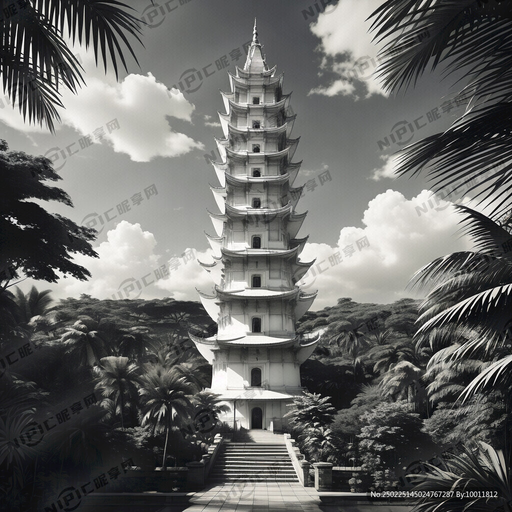 西雙版納大勐龍白塔 黑白線條
