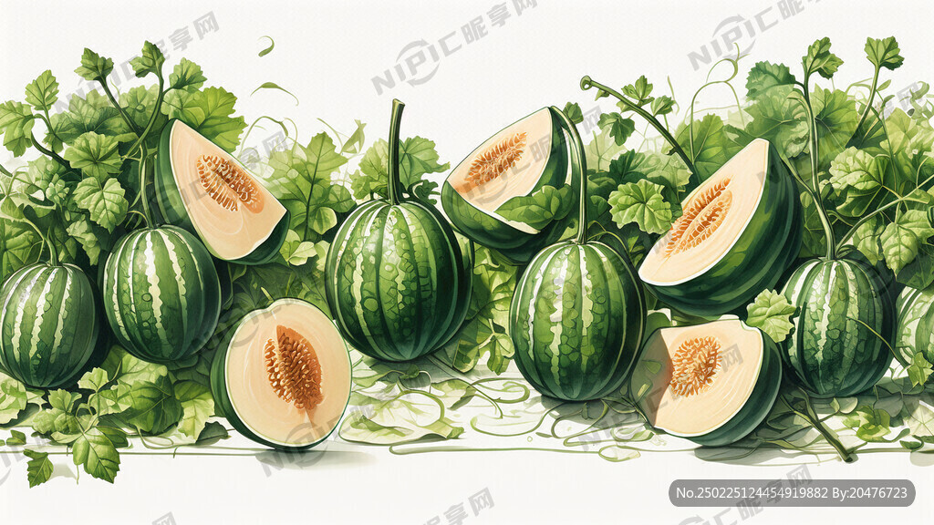 香瓜手繪 甜瓜葉 甜瓜藤