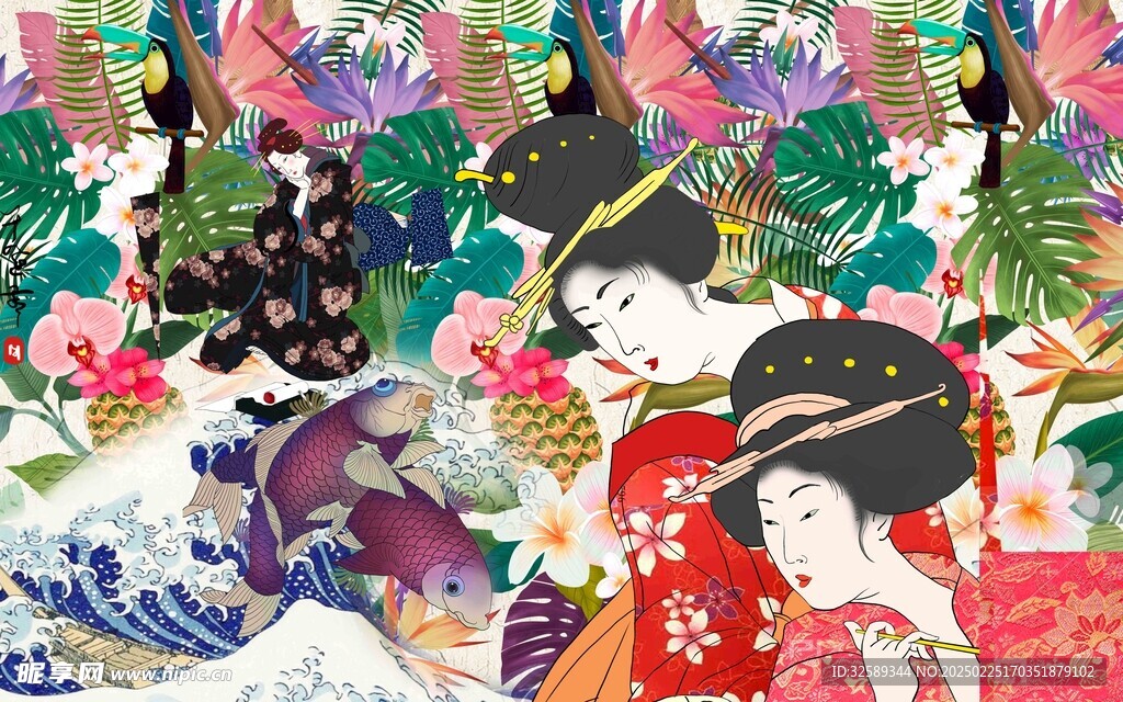 綠植仕女背景墻  