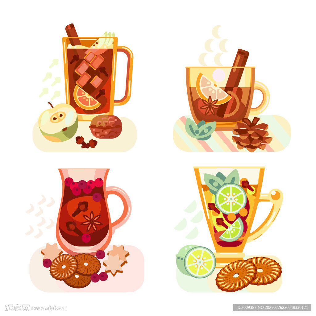  果汁與甜點餅干卡通插畫