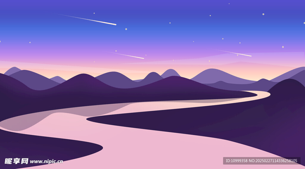 夕陽河流山峰