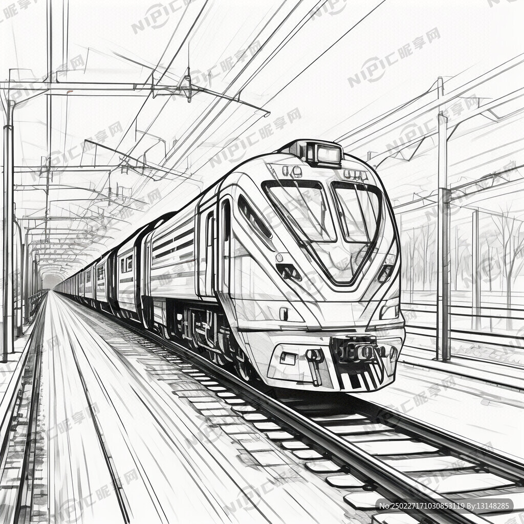 行駛在軌道的火車(chē) 要線條圖。