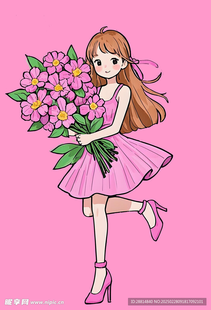 婦女節(jié)捧著鮮花的女孩